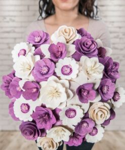Dřevěná vonící kytice fialová – 33 květin